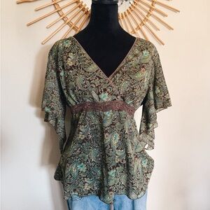 Perseption Teal and Brown Paisley Blouse